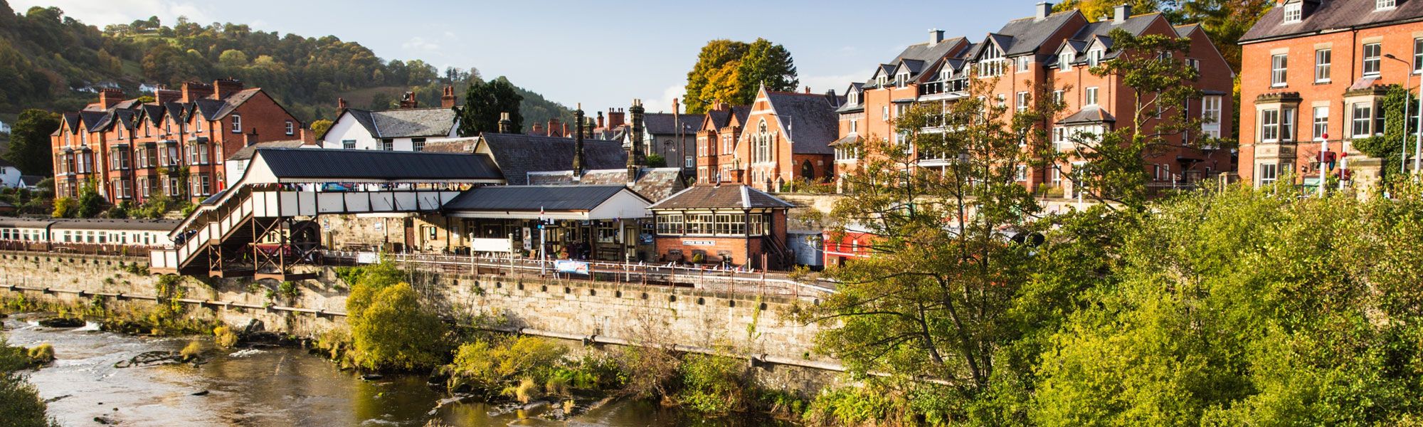 River and train station in Llangollen, North Wales
