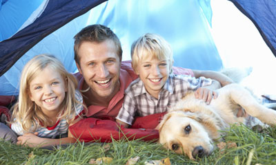 Family and dog camping