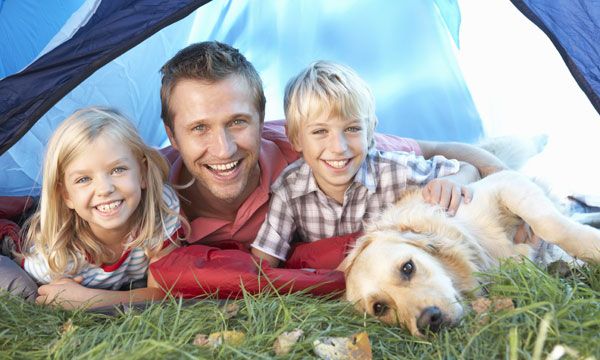 Family and dog camping